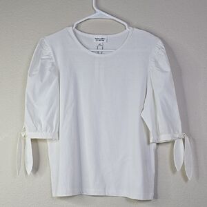 The Drop White Puff Sleeve Blouse with Tie  Size Medium NwT